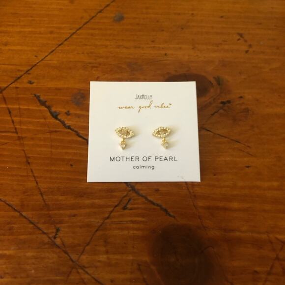 JAXKELLY NIP Mother of Pearl CZ-encrusted Evil Eye Petite  Drop Stud Earrings - Picture 2 of 11